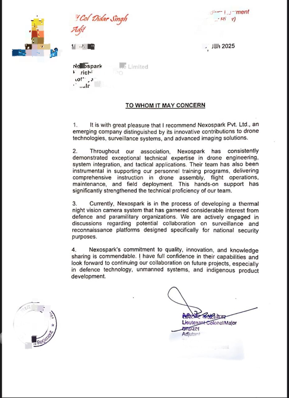 Recommendation Letter — Indian Army