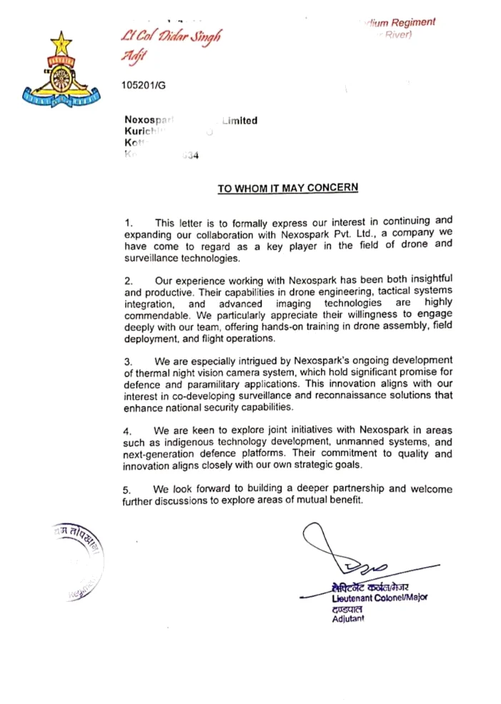 The Letter of Interest from the Indian Army