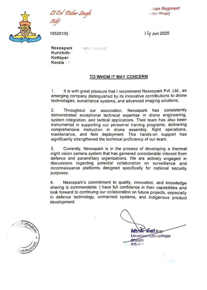 The Letter of Recommendation from the Indian Army